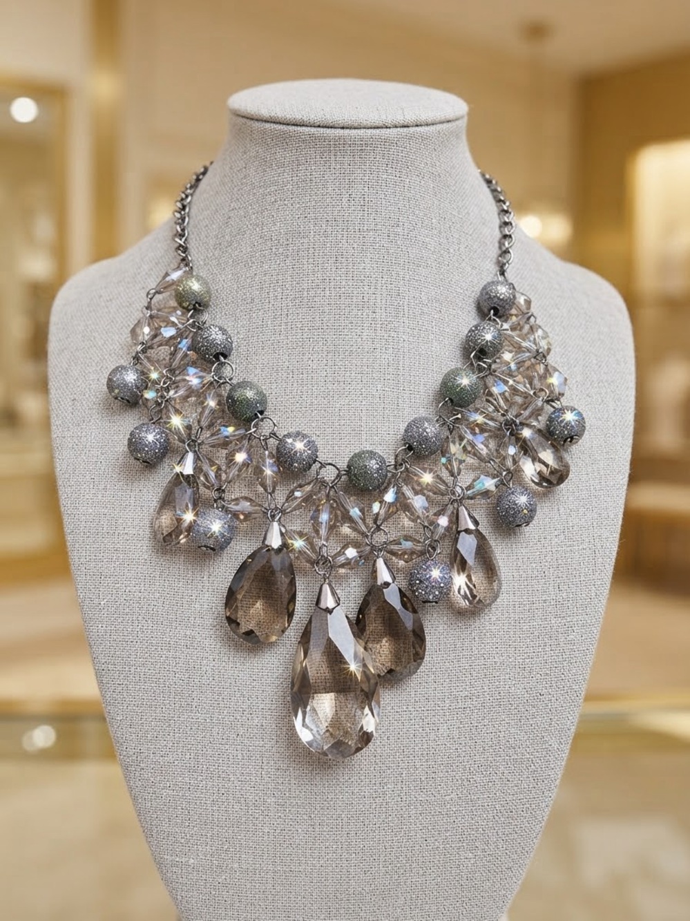 Charming Charlie Silver-Tone Crystal Teardrop Statement Necklace